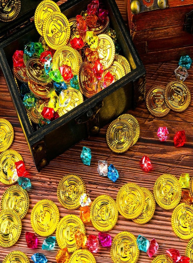 MARFOREVER 246 Pcs Pirate Treasure Gems and Gold Coins Plastic Gems Jewels Fake Pirate Gold Coins Pirate Party Decorations for Halloween Pirate Adventure Birthday Party Decor - Image 5